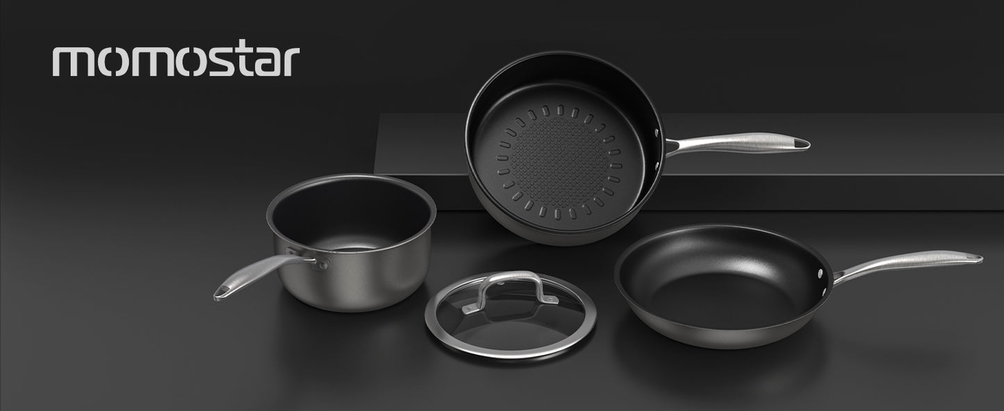 Induction Pots and Pans, Stainless Steel Pots And Pans Set 4pcs With Lid